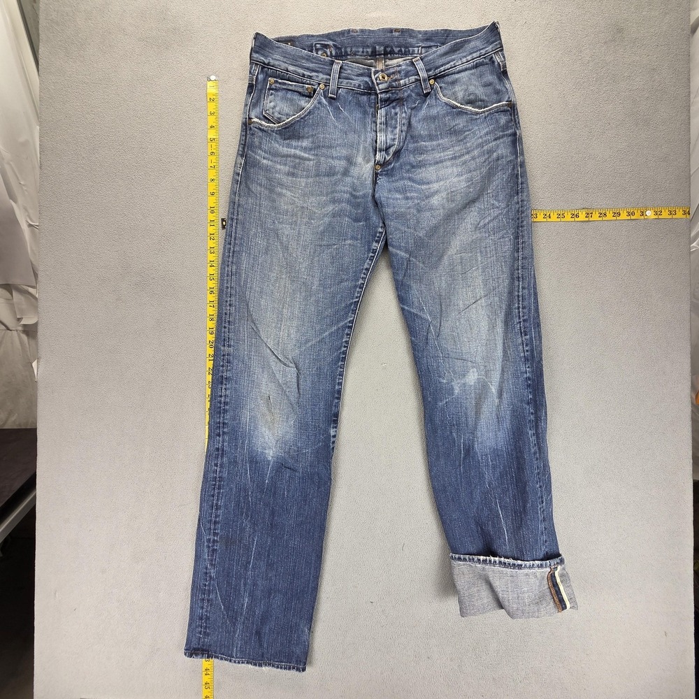 Lee Jeans Mens 33x34 Blue Selvedge 101 B Gold Label Straight Button Fly Y2k